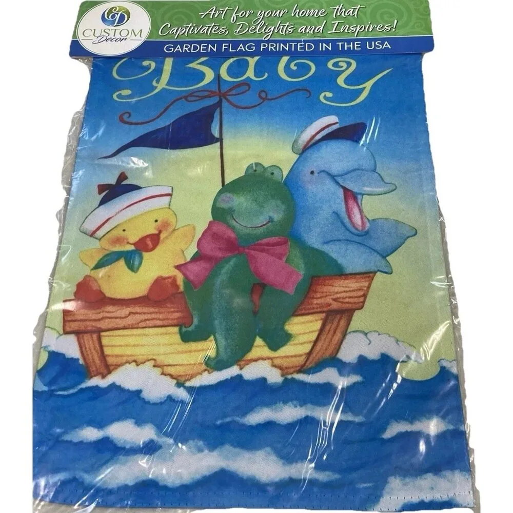 Welcome Baby Garden Flag Shower Party Banner Nautical Sealife Home Decor New Boy